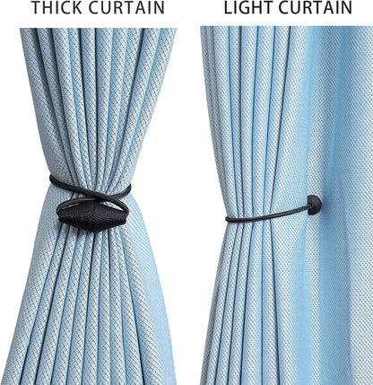 2 PCS Magnetic Curtain Tiebacks, European Style Convenient Drape Tie Backs Holdbacks for Thin or Thick Home & Office Window Draperies, No Tools Required-Black