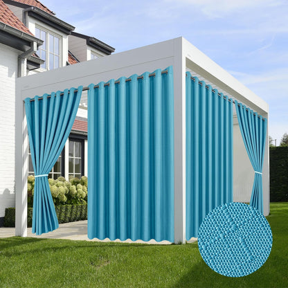HolidayIdeas 4 Panels Linen Outdoor Curtains for Patio Waterproof Teal Gazebo Privacy Curtains 110" Wide x 95" Long-Indoor/Outdoor Wide Curtains Weatherproof for Pergola, Porch, Backyard, Deck