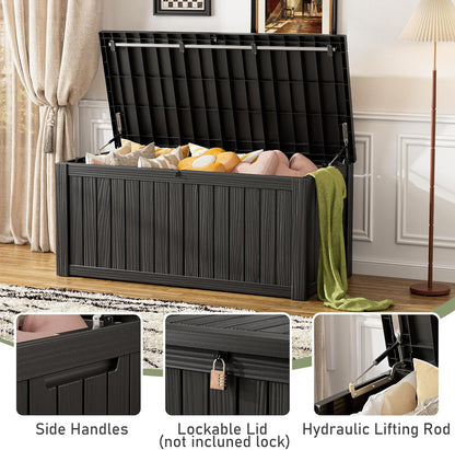 KAMABOKO Outdoor Storage Box, 120 Gallon Large Outdoor Resin Deck Box, Storage Waterproof Boxes Lockable Lid for Garden Tools, Pool Supplies, Patio Furniture and Cushions, Black