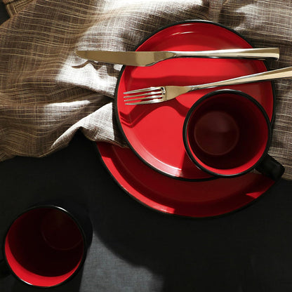 Stone Lain Albie Stoneware 16 Piece Dinnerware Set, Plates and Bowls Sets, Dish Set for 4, Red and Black, Microwave & Dishwasher Safe