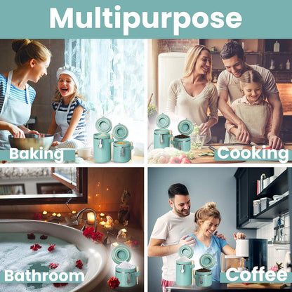 Home Intuition 4-Piece Ceramic Kitchen Canisters Set, Airtight Containers with Wooden Spoons Reusable Chalk Labels and Marker for Sugar, Coffee, Flour, Tea (Turquoise)