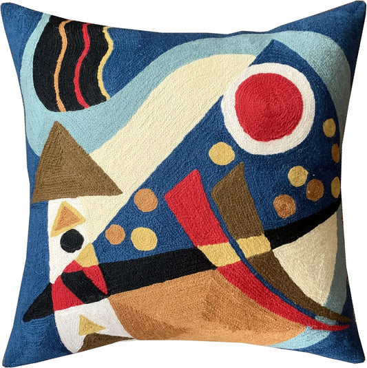 Kandinsky Blue Abstract Pillow Cover | Modern Outdoor Cushions | Mid Century Chair Cushions | Handmade Wool Size 18x18