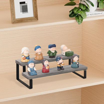 YINMIT Wooden Display Riser Stand, Tiered Perfume and Cologne Organizer Stand, 2 Tier Spice Rack Organizer, Rustic Display Shelf for Candles (2 Tier,Grey)