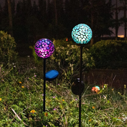 VCUTEKA Solar Garden Decorative Lights Outdoor, Mosaic Solar Light Waterproof LED Pathway Stake Light for Landscape Patio Yard Deck Walkway Decoration, 2 Pack （Blue&Purple）