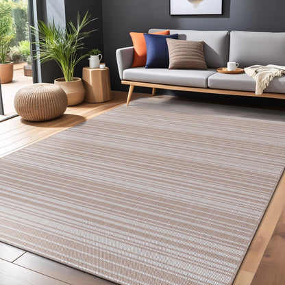 Stripe Outdoor Rug 9x12 Washable Outside Carpet for Indoor Patio Porch Waterproof Easy Cleaning Non Shedding Area Rugs Beige 9 x 12
