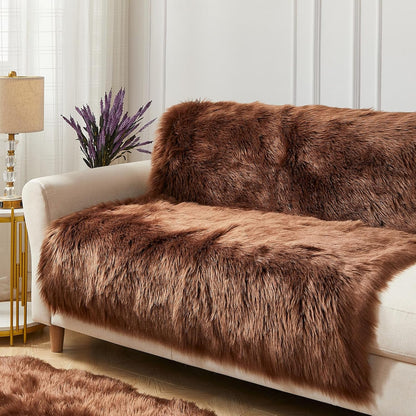 AMTOVO Faux Fur Sheepskin Rug for Living Room, 4 x 6 ft Coffee Fluffy Area Rug for Bedroom, Playroom, Luxury Room Decor, Rectangle