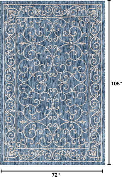 JONATHAN Y Vintage Filigree Indoor Outdoor Area Rug 6X9 Navy/Gray, Charleston Textured Weave for Backyard, Patio, Porch, Easy-Cleaning, High Traffic, Pet-Friendly, Non-Shedding (SMB106D-6)