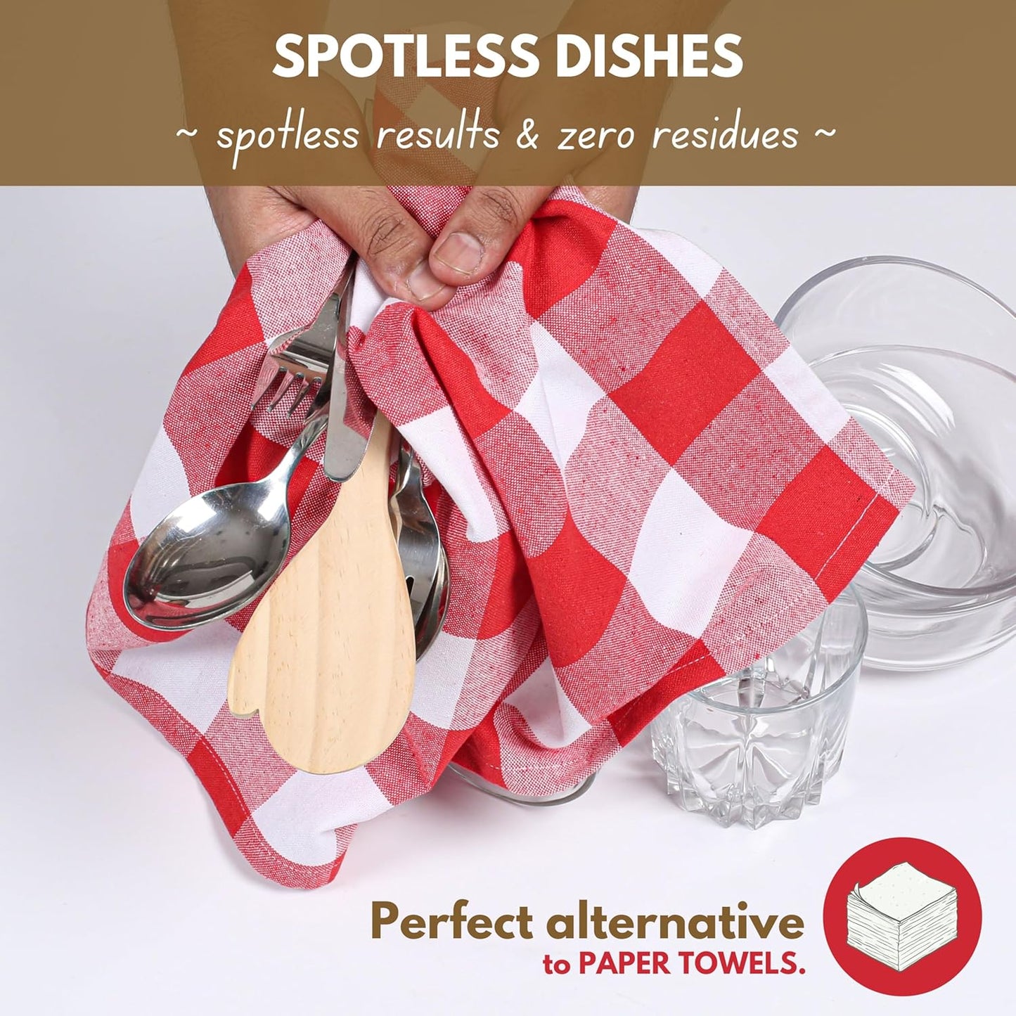 Native Fab 6-Pack Kitchen Towel with Hanging Loop 16x26 inches, Cotton Buffalo Check Kitchen Towels for Cleaning Drying, Washcloths Soft & Absorbent Cloth Rags, Bar Towel, Dish Cloth, Red