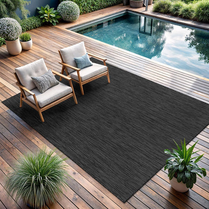 CAMILSON Outdoor Rug 9x12 Modern Area Rugs for Large Indoor and Outdoor Patios and Porches - Waterproof, Washable, Non-Shedding, Easy-to-Clean Outside Carpet (9 x 12, Solid - Dark Gray)