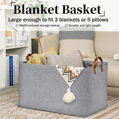 DULLEMELO Large Grey Storage Baskets 70L Oversized Dog Toy Bin Basket, Collapsible 22" X 15" X 13" Extra Large Fabric Baskets for Storage Clothes, Toys, Blankets Organizers (Grey)