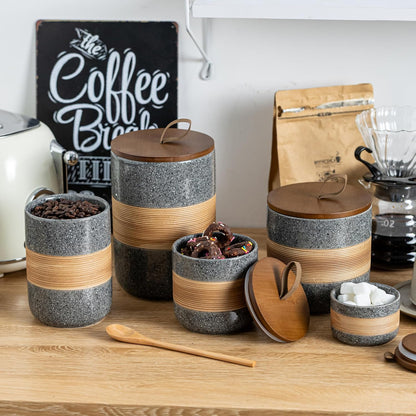 Large Storage Containers with Lids, Ceramic Coffee Container Kitchen Food Storage Cookie Jars with Airtight Lid for Spice Sugar Tea Bag, Stackable Decorative Jars for Counter, Grey & 61oz