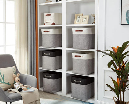 DECOMOMO Storage Baskets | Large Storage Bins 54.5L Fabric Baskets for Organizing Laundry Nursery Toys Cloth Linen Closet Organizers with Handles (Grey and White, XXXL - Jumbo/3P - 17" x 13" x 15")