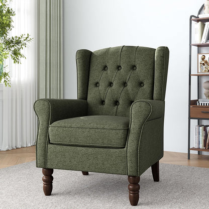 Lumibee High Back Accent Chair,Upholstered Wingback Armchair with Solid Wood Legs for Small Spaces,Comfy Single Sofa Chair for Living Room,Bedroom,Office-Green