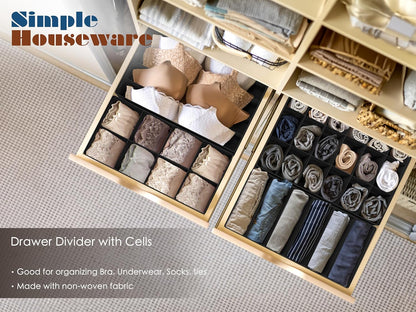 Simple Houseware 4-Pack Drawer Organizer Set - Closet Dividers for Underwear, Socks, Bras, Scarves, Ties - Foldable Non-Woven Storage Boxes, Black