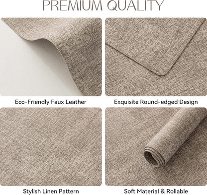 Romanstile Vinyl Placemats Set of 4-12 X 18 Inch - Heat Resistant Place Mats 100% Waterproof Oilproof Wipeable Reversible Faux Leather Table Mats for Kitchen/Dining/Party/Outdoor, Khaki