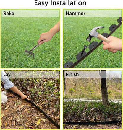 No Dig Garden Edging 33 FT Landscape Edging Extra Tall 4IN High, Landscape Edging with 30 Spikes, Flexible Lawn Edging for Landscaping Flower Beds Yard Pathway (Black)