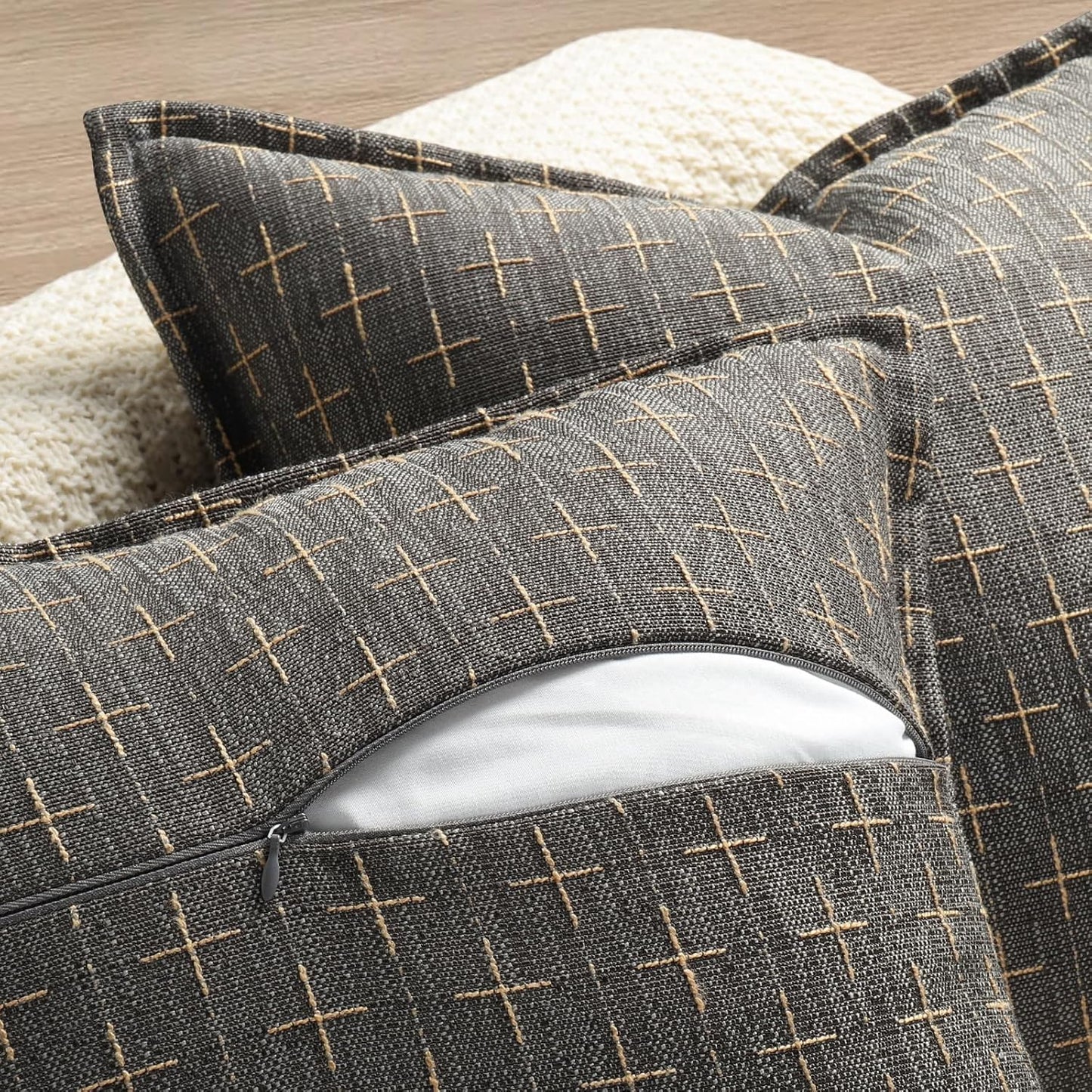 ZWJD Pillow Covers 22x22 Set of 2 Soft Polyester Textured Pillow Covers with Stylish Flange Edge Cozy Farmhouse Throw Pillows for Couch Bed Sofa Living Room