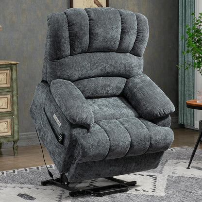 Power Lift Chair with Vibration Massage and Lumbar Heat for Elderly, Electric Recliner Chair Max 155° with Charging Ports, Blue Gray