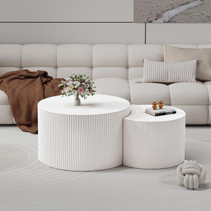 WXFKLDJ Round Nesting Coffee Table Set Cylindrical Wooden Coffee Table Sofa Center Table Circle Embossed Design Side Table for Living Room Apartment No Assembly (C-Shaped Small)