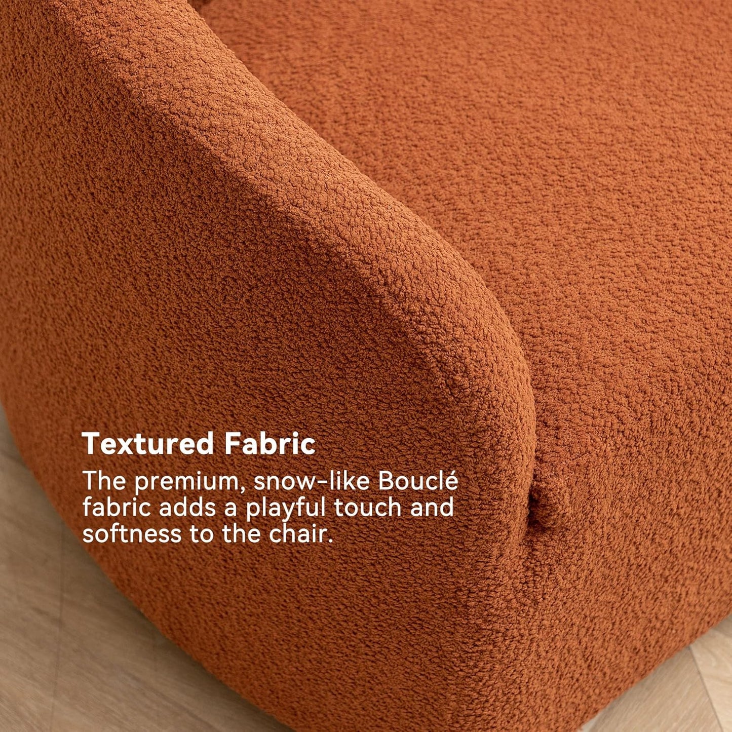 KINWELL 32" Wide Swivel Boucle Accent Chair Armchair, No Assembly Mid-Century Modern Round Upholstered Barrel Chair for Living Room, Bedroom, Office (Caramel)