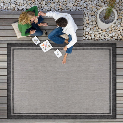 CAMILSON Indoor Outdoor Rug, 5x7 Bordered Gray Modern Area Rugs for Indoor and Outdoor Patios, Kitchen and Hallway Mats, Washable Porch Deck Outside Carpet (Bordered Grey, 5 x 7)