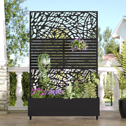 Casaphoria Metal Raised Garden Bed with Trellis and Wheels, 72"x47"x16" Planter Box for Climbing Plants, Vegetables & Vines, Features Drainage Holes and Privacy Screen, Black(Net&Helen)