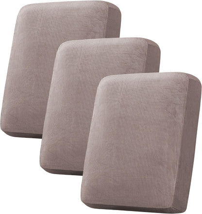 H.VERSAILTEX Velvet Stretch Couch Cushion Cover Plush Cushion Slipcover for Chair Loveseat Sofa Cushion Furniture Protector Seat Cushion Sofa Cover (3 Piece Sofa Cushion Covers, Taupe Striped)