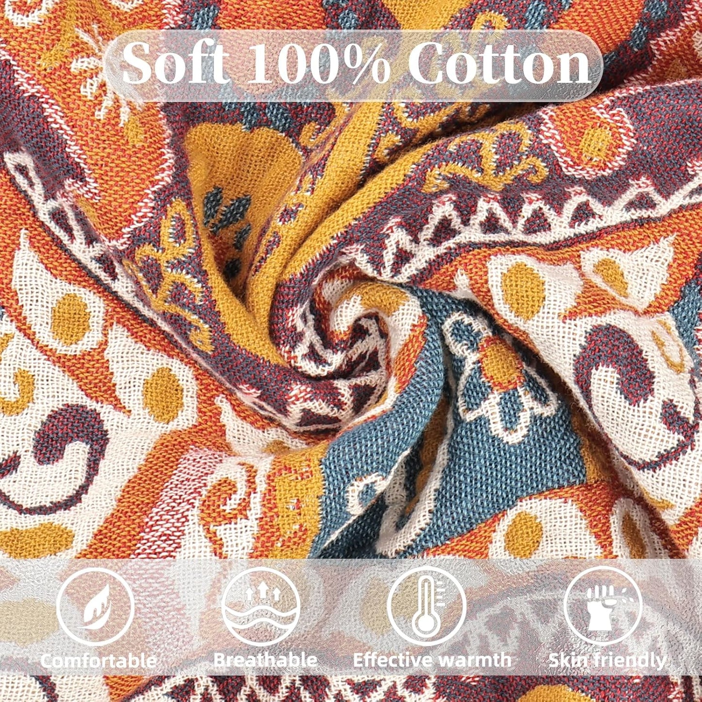 Boho Throw Blanket for Bed - 100% Pure Cotton Ultra Soft Rustic Quilt - Farmhouse Decor Bed Blankets, All Season Rustic Throw for Sofa Couch Chair(60"×80", Boho Flover)
