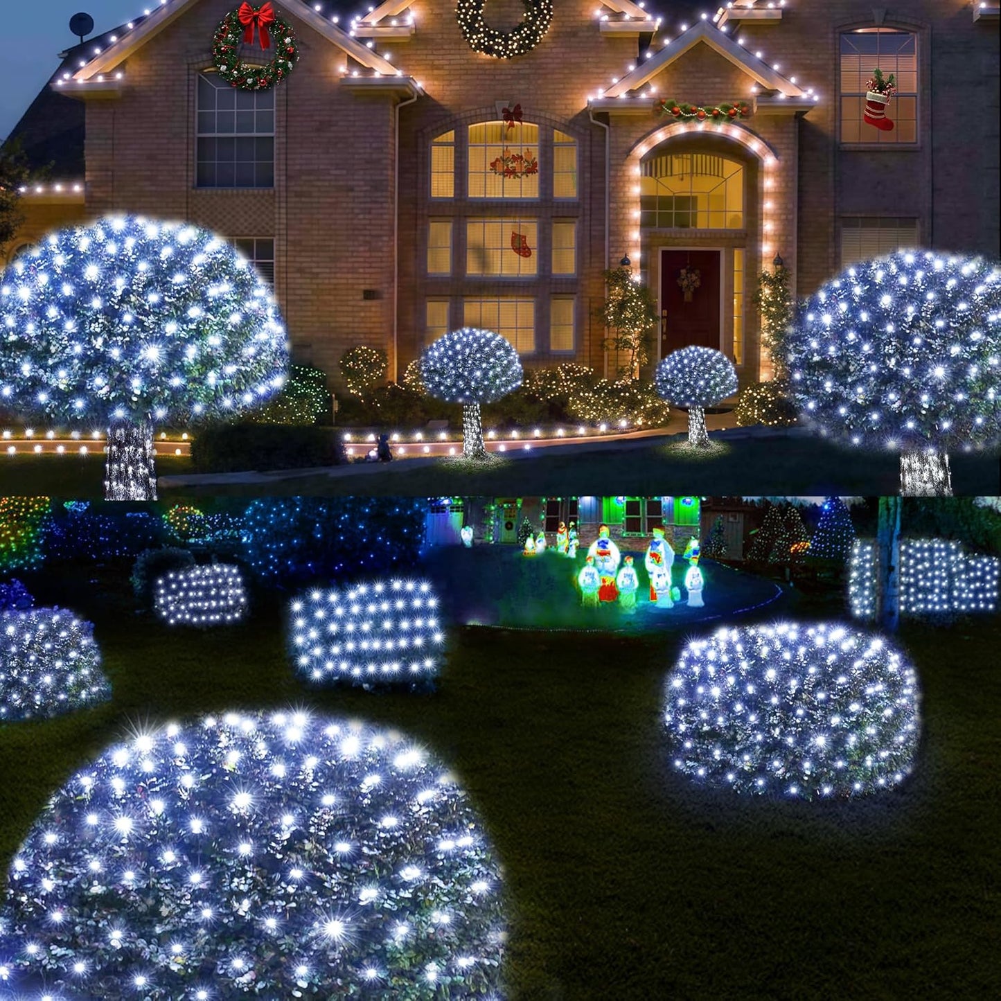 WBao Solar Christmas Lights Outdoor 200LED 8.4ft x 5.2ft Christmas Net Lights with Remote, 8 Lighting Modes, Timer, Waterproof for Lawn, Bushes, Shrubs, Trees Outdoor Christmas Decorations, Cool White