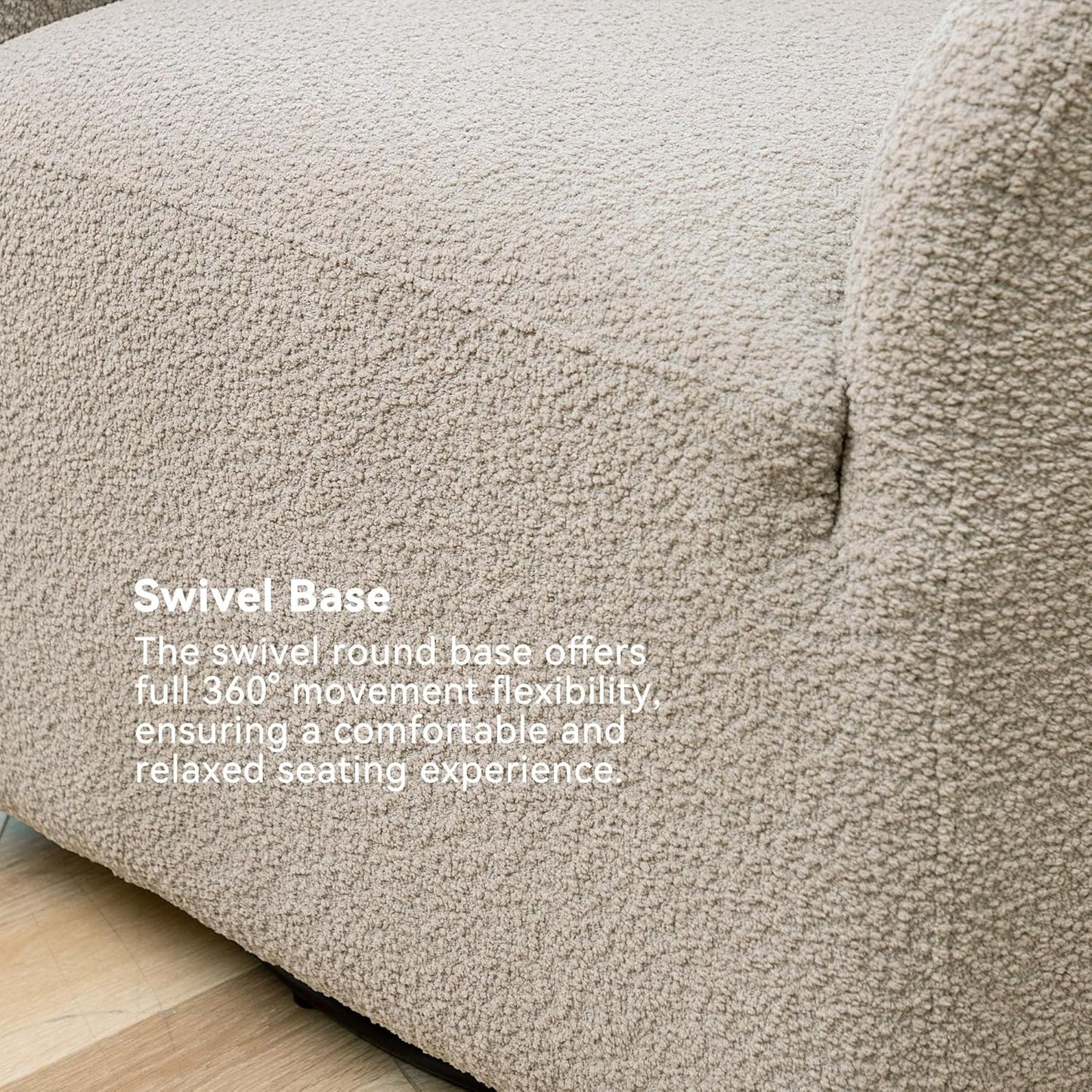 KINWELL 32" Wide Modern Boucle Swivel Barrel Chair, No Assembly Round Upholstered Swivel Accent Armchair for Living Room, Bedroom, Office (Oatmeal)