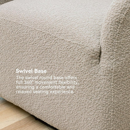 KINWELL 32" Wide Modern Boucle Swivel Barrel Chair, No Assembly Round Upholstered Swivel Accent Armchair for Living Room, Bedroom, Office (Oatmeal)