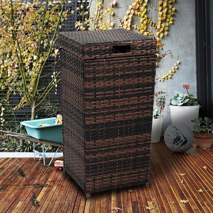 VINGLI Wicker Patio Trash Can, 27 Gallon Rattan Trash Can with Removable Lid, Outdoor Wicker Waste Basket, Wast Container (Brown)