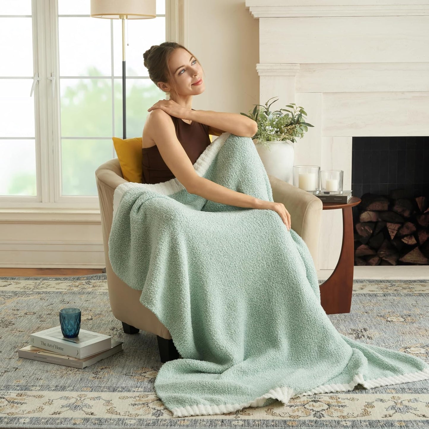 Joiedomi Throw Blanket for Couch Bed, Sage Green Knitted Blankets Gifts for Women Mom Girls, Cozy Cute Soft Throw Home Room Decor Aesthetic for Women Mothers Birthday Gifts 50x60 Inches