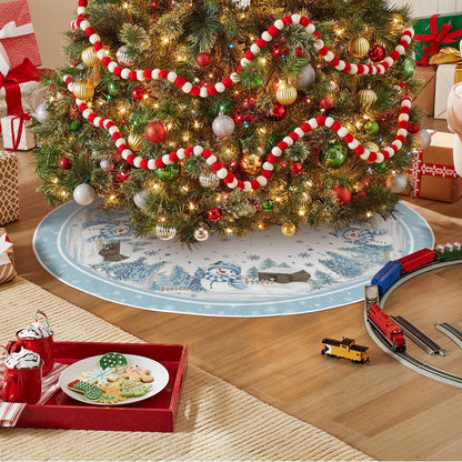 AVOIN colorlife Snowflake Snowman Cardinal Christmas Tree Skirt 48 Inch, Winter Holiday Tree Mat Decoration