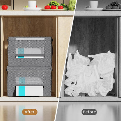 2 Pack Extra Large Trash Bag Holder Dispenser,Oxford Cloth Garbage Bag Storage Organizer with Mesh Pockets,Foldable Kitchen Trash Bag Holder Fits 33/30/13 Gallon Roll for Kitchen and Pantry