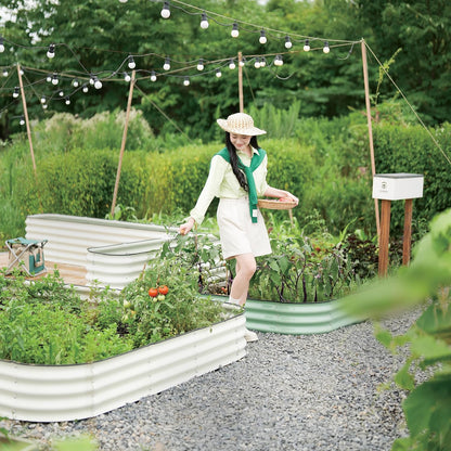 DaisyVibe Raised Garden Bed Kit, Planter Raised Garden Boxes Outdoor, Oval Large Metal Raised Garden Beds for Vegetables Flowers (White, 5ftx2ftx1ft)