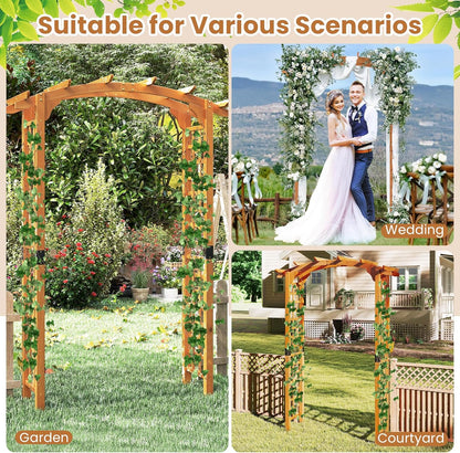 Giantex 7.5FT Wood Garden Arbor Trellis, Wooden Wedding Arch for Ceremony Party, Outdoor Archway Pergola for Climbing Plants, Pathway, Yard, Garden Decor, Easy Assembly (Honey Brown, 63''W x 90''H)