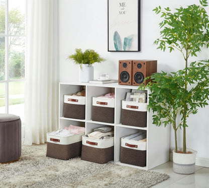 DECOMOMO Storage Bins Fabric Storage Baskets for Shelves, Linen Closet Organization Toys Nursery (Brown and White, Large - 3 Pack)