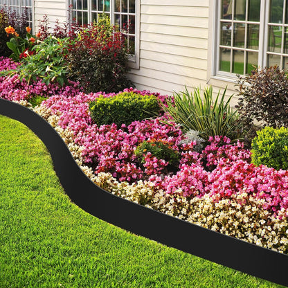 6 Inch Tall 33 ft Length No Dig Landscape Plastic Edging Kit with Hammer Spikes Plastic Garden Flower Bed Edging Landscape Edging Border for Gardens Border Lawn Grass Yard(Black)