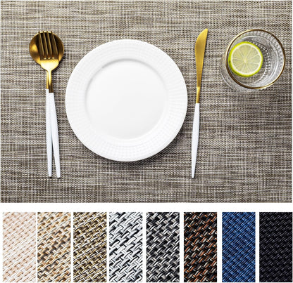 LEXMORE Placemats Set of 8 Vinyl/Plastic Woven Place Mats for Kitchen Table Indoor/Outdoor Washable Placemat Wipeable Dining Table Mats(Cappuccino)