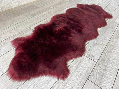 LAMBZY Faux Sheepskin Super Soft Hypoallergenic Free Shape Silky Shag Rug, Luxury Shaggy Plush Carpet for Bedrooms Living Kids Room Sofa Rugs (Burgundy, Double 2'x6')