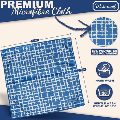 WESERWEF Design Microfiber Glasses Cleaning Cloth – Premium Cleaning Cloth for Eyeglasses, Screens, Tablets, Cameras & Lenses, 12" x 12", Ultra-Soft & Scratch-Free (Blue)