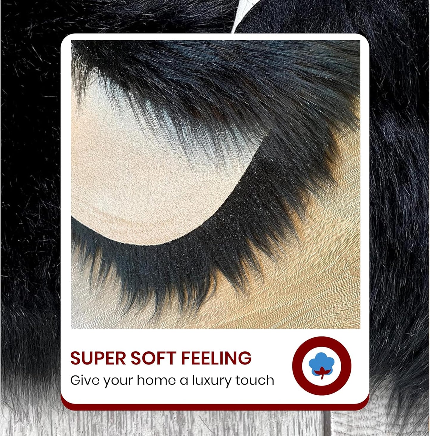 LAMBZY Faux Sheepskin Hypoallergenic Free Shape Silky Shag Rug, Luxury Shaggy Silky Plush Carpet for Bedrooms Rugs Living Room Kids Rooms Sofa Floor Rugs (Single 2'x3',60x90cm, Black)