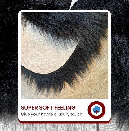 LAMBZY Faux Sheepskin Hypoallergenic Free Shape Silky Shag Rug, Luxury Shaggy Silky Plush Carpet for Bedrooms Rugs Living Room Kids Rooms Sofa Floor Rugs (Double 2'x6', 60x180cm Black)