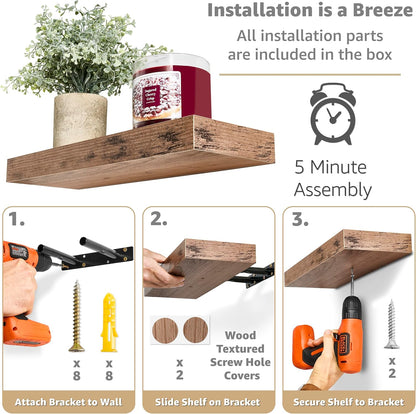 Sorbus Floating Shelves for Wall, Bathroom Shelves Wall Mounted for Kitchen, Bedroom, Living Room, Bathroom Storage, Over Toilet, Hanging Book Shelf for Wall Home Decor (Mahogany, 4 Pack)