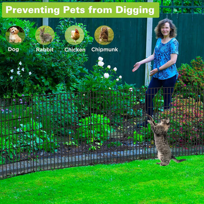 5 Panels No Dig Garden Fence Animal Barrier, 44in(H) × 11.8ft(L) Decorative Metal Outdoor Dog Fence, Rustproof Pet Fencing for Yard, Patio, Flower Bed -Temporary Fencing| Easy to Install
