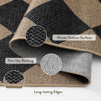 Lahome Checkered Easy Jute Entry Rug, 3x5 Black Outdoor Patio Rug for Living Room Farmhouse Neutral Carpet, Washable Non Slip Indoor Door Mat Diamond Carpet for Front Door Deck Camping