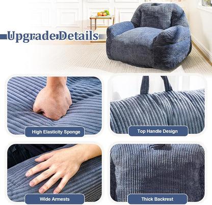 Bean Bag Chair, Faux Fur Bean Bag Chair for Adults, Fluffy and Comfy Bean Bags with Filler, Bean Bag Sofa Chair for Reading, Gaming, Stuffed High-Density Foam, Grey