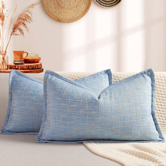 ZWJD 12x20 Pillow Covers Set of 2 Soft Polyester Textured Pillow Covers with Stylish Flange Edge Cozy Farmhouse Throw Pillows for Couch Bed Sofa Living Room