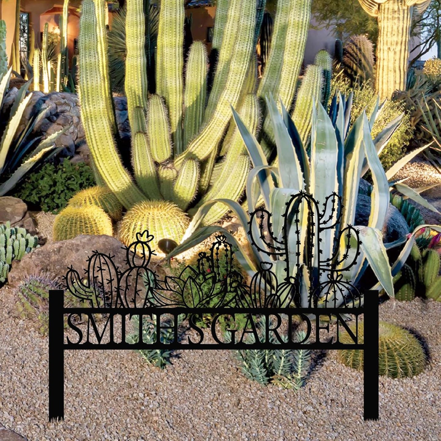 Personalized Cactus Metal Garden Sign, Large Garden Decoration Metal Sign with Stakes, Custom Gardener Family Name Sign, Cactus Decor for Outdoor, Patio Decorative, Yard Art, New Home Gift